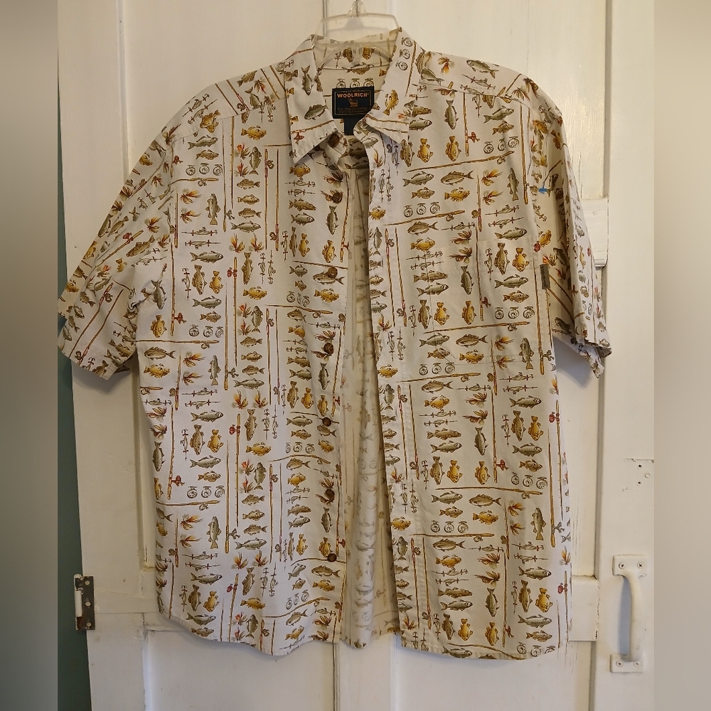 Vintage Woolrich Fishing Print Shirt Medium